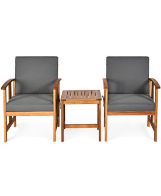 3PCS Solid Wood Patio Furniture Set Table&Chairs