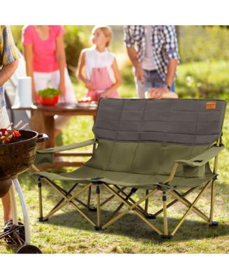 Oversized Camping Chair Folding Loveseat Camping Couch w/ Cup Holders & Padding Green