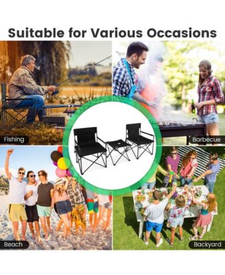 Folding Camping Chair Set of 3 Portable Lawn Chair & Side Table w/ 2 Cup Holders