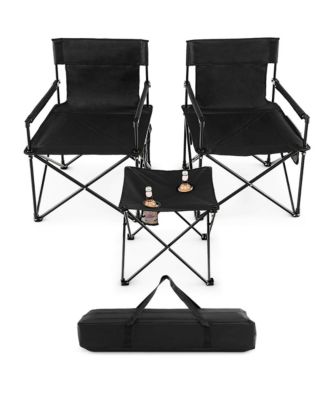Folding Camping Chair Set of 3 Portable Lawn Chair & Side Table w/ 2 Cup Holders