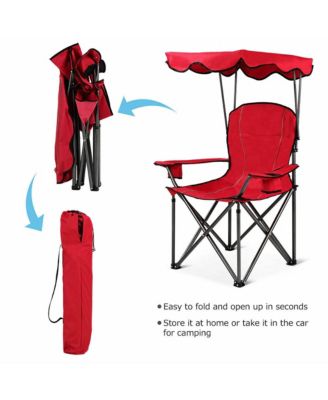 Portable Folding Beach Canopy Chair W/ Cup Holders Bag