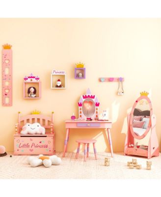 Kids Princess Wooden Bench Seat Toy Box Storage Organizer Children Playroom