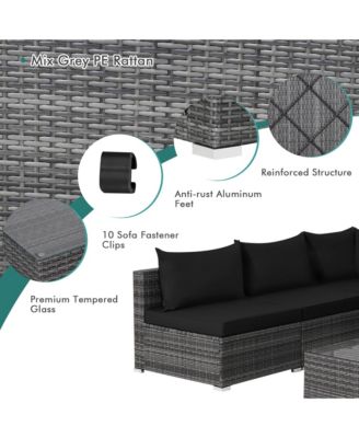 7PCS Patio Rattan Furniture Set Sectional Sofa Cushioned Garden
