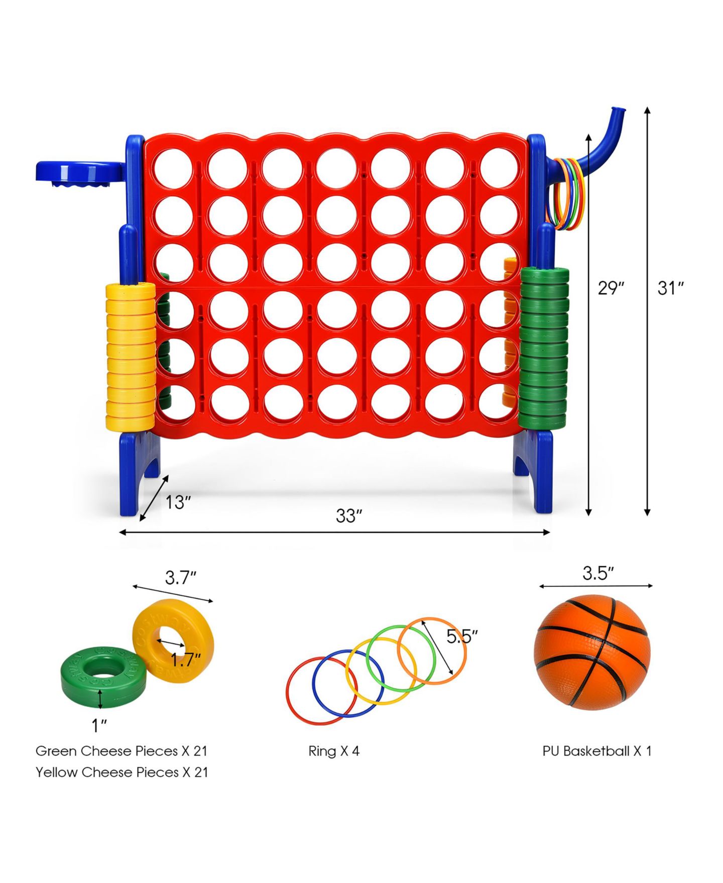 Детские игрушки Costway 2 Pcs Giant 4-IN-A-ROW Jumbo 4-to-Score Game Set W/Storage Carrying, цвет: Синий — фото 10