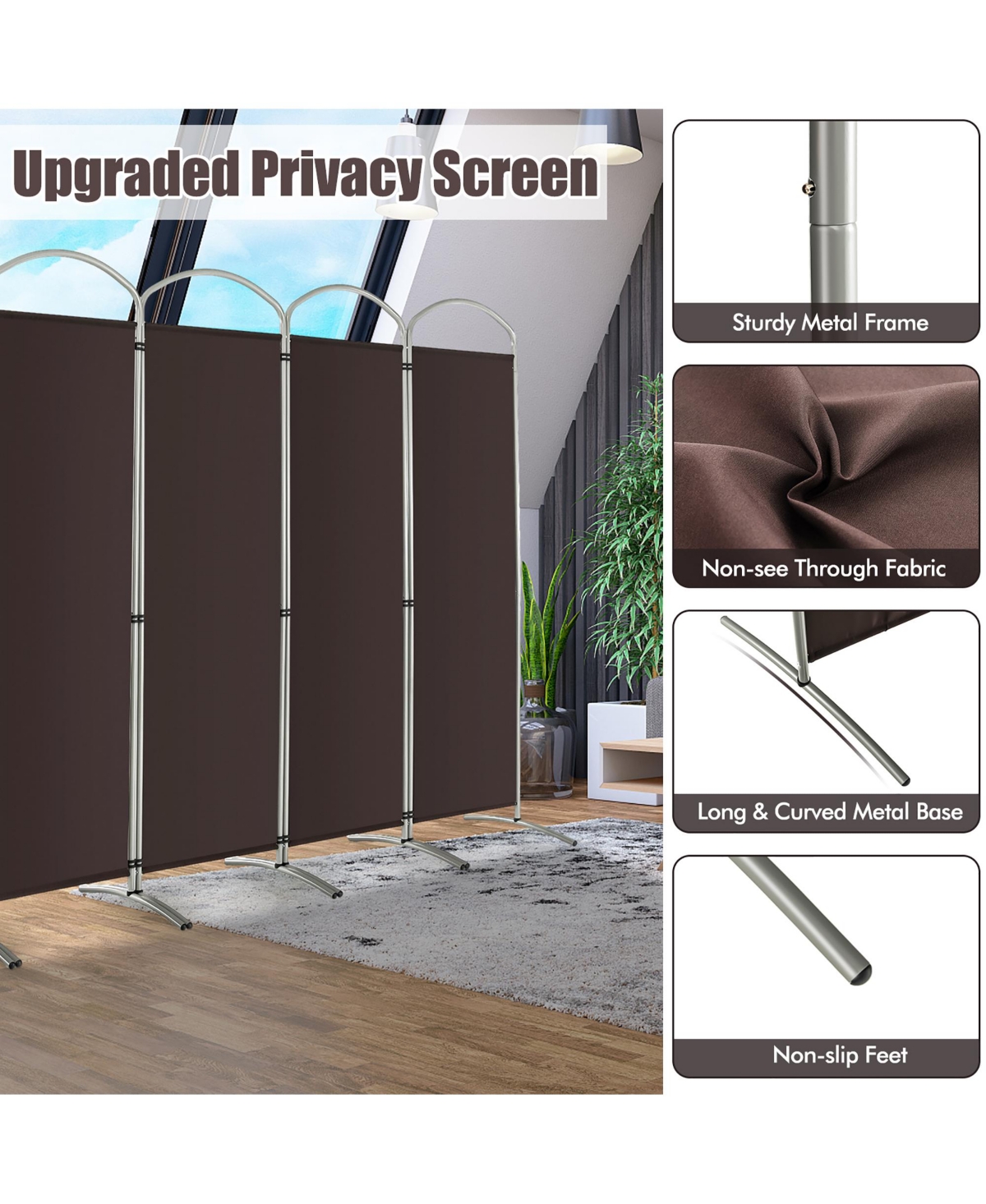Costway 6 Panels Folding Privacy Screen 6 Ft Tall Fabric Privacy Screen for Home