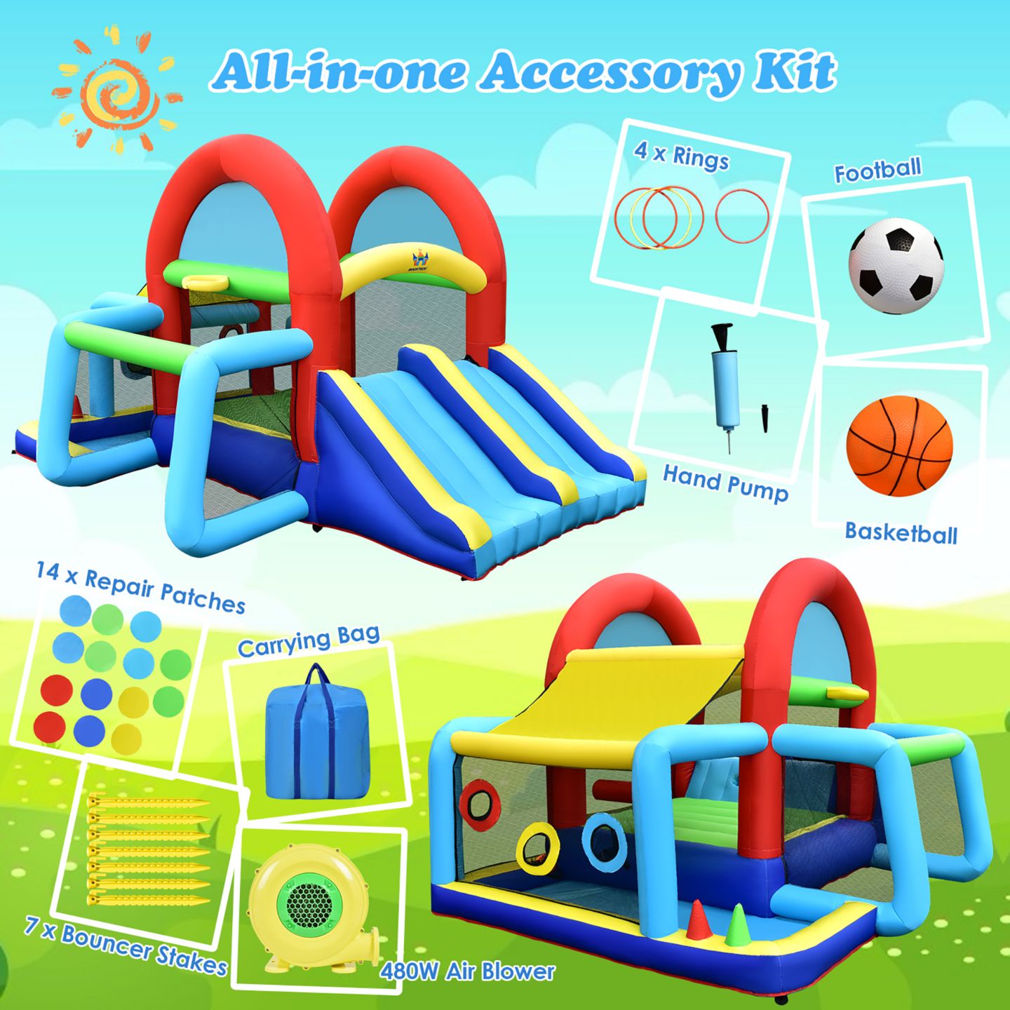 Детские игрушки Costway Inflatable Bounce House Kids Bouncy Jumping Castle w/ Dual Slides & 480W Blower — фото 8