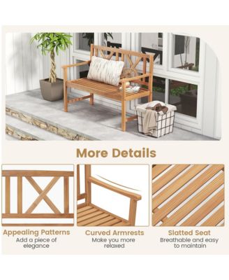 Patio Acacia Wood 2-Person Slatted Bench Outdoor Loveseat Chair Garden