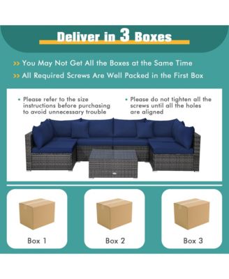 7PCS Patio Rattan Furniture Set Sectional Sofa Cushioned Garden