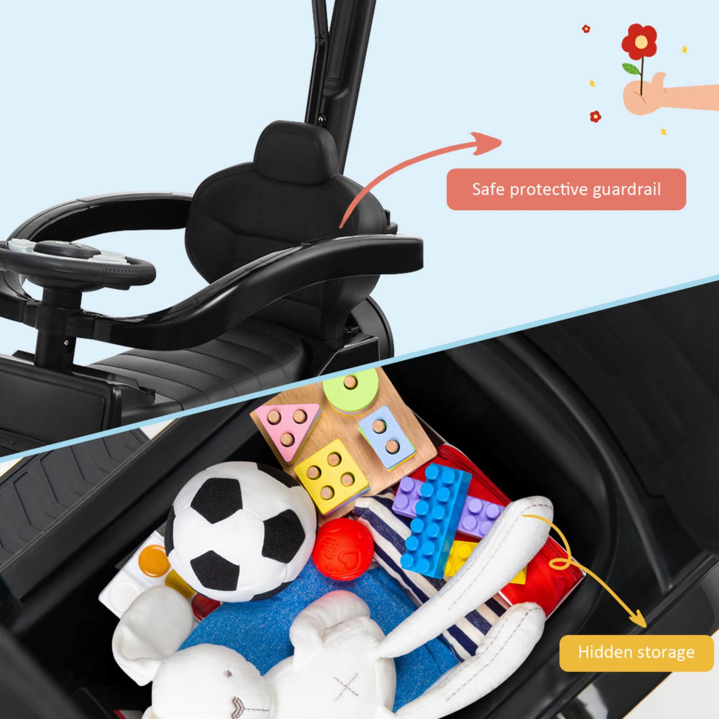 Детская игрушка Costway Mercedes Benz G350 3 in 1 Ride-On Push Car with Handle, Ages 18-36 Months, цвет: Чёрный — фото 7