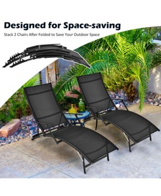2PCS Patio Folding Lounge Chair Chaise Recliner Adjustable Stackable W/Armrest