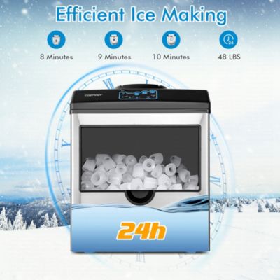 2-in-1 Stainless Steel Countertop Ice Maker Water Dispenser 48Lbs/24H w/ Scoop