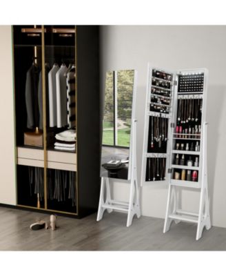 LED Jewelry Cabinet Armoire with Bevel Edge Mirror Organizer Mirrored Standing