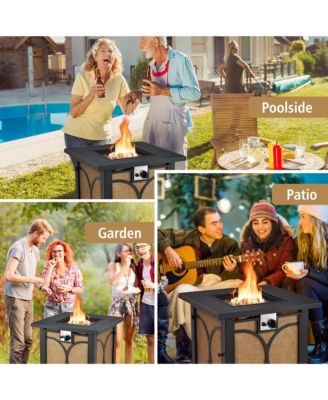 28 Inch Square Propane Gas Fire Pit Table with Fire Glasses &Rain