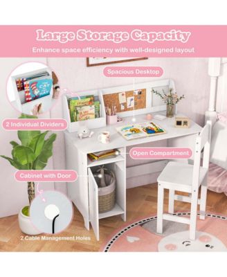 Kids Desk and Chair Set Study Writing Workstation with Bookshelf &amp; Bulletin Board