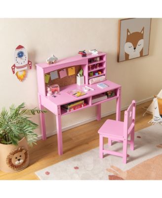 Kids Desk and Chair Set Study Writing Workstation with Hutch & Bulletin Board