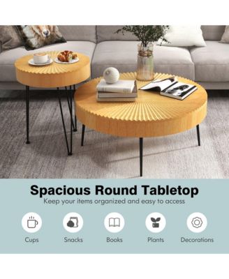 Farmhouse Round Coffee Table Set of 2 End Table Natural Finish for Living Room