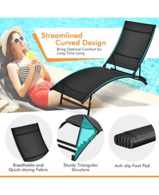 2 PCS Patio Folding Chaise Lounge Chair Recliner Adjustable Stackable Deck