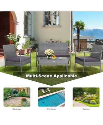 4 PCS Outdoor Rattan Furniture Set Patio Conversation Sofa Set