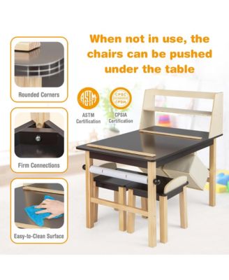 Kids Art Table & 2 Chairs Set Wooden Drawing Desk