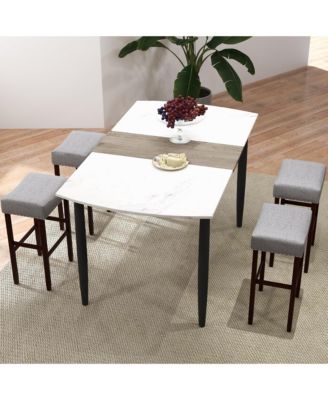 Set of 2 Bar Stools Bar Height Saddle Kitchen Chairs with Wooden Legs