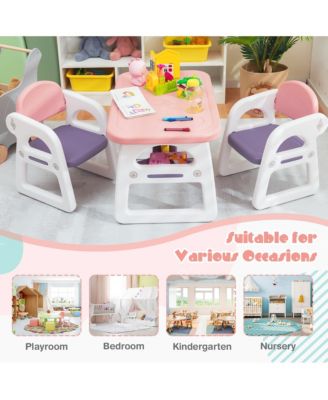 3-Piece Kids Table and Chair Set Toddler Activity Study Desk with Building Blocks