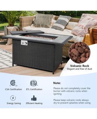 52'' Propane Fire Pit Table Marble Tabletop Rattan Wicker w/ Rain Cover Lava Rock