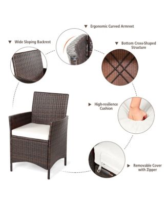 3PCS Patio Rattan Furniture Set Cushioned Sofa Glass Tabletop Deck