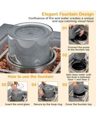 28'' Patio Fountain Fire Pit Table 50,000 BTU Square Propane Fire Pit