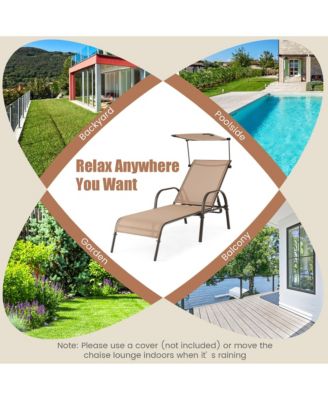 Patio Heavy-Duty Chaise Lounge 5-Level Adjustable Outdoor Recliner Canopy Cup