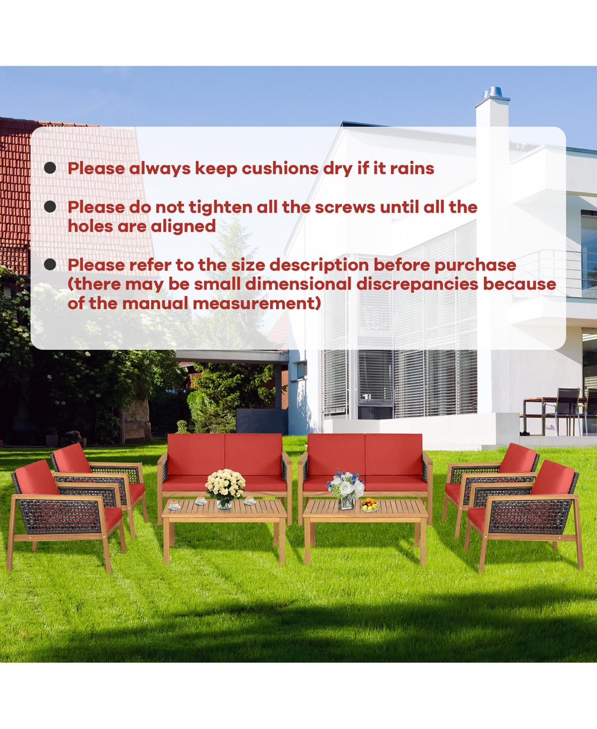 Costway 4PCS Patio Rattan Furniture Set Acacia Wood Cushioned Sofa