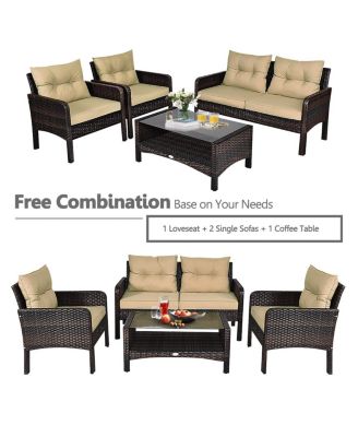 4PCS Rattan Wicker Patio Conversation Set Cushioned Outdoor Furniture Set