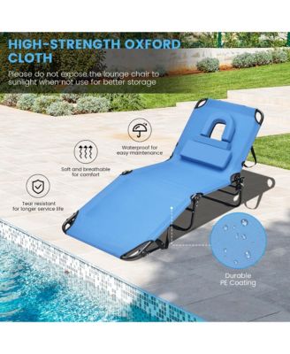Beach Chaise Lounge Chair with Face Hole Pillows & 5-Position Adjustable Backrest