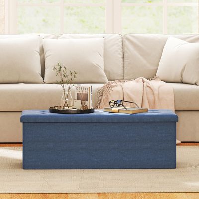 Fabric Folding Ottoman Storage Chest With Divider Bed End Bench