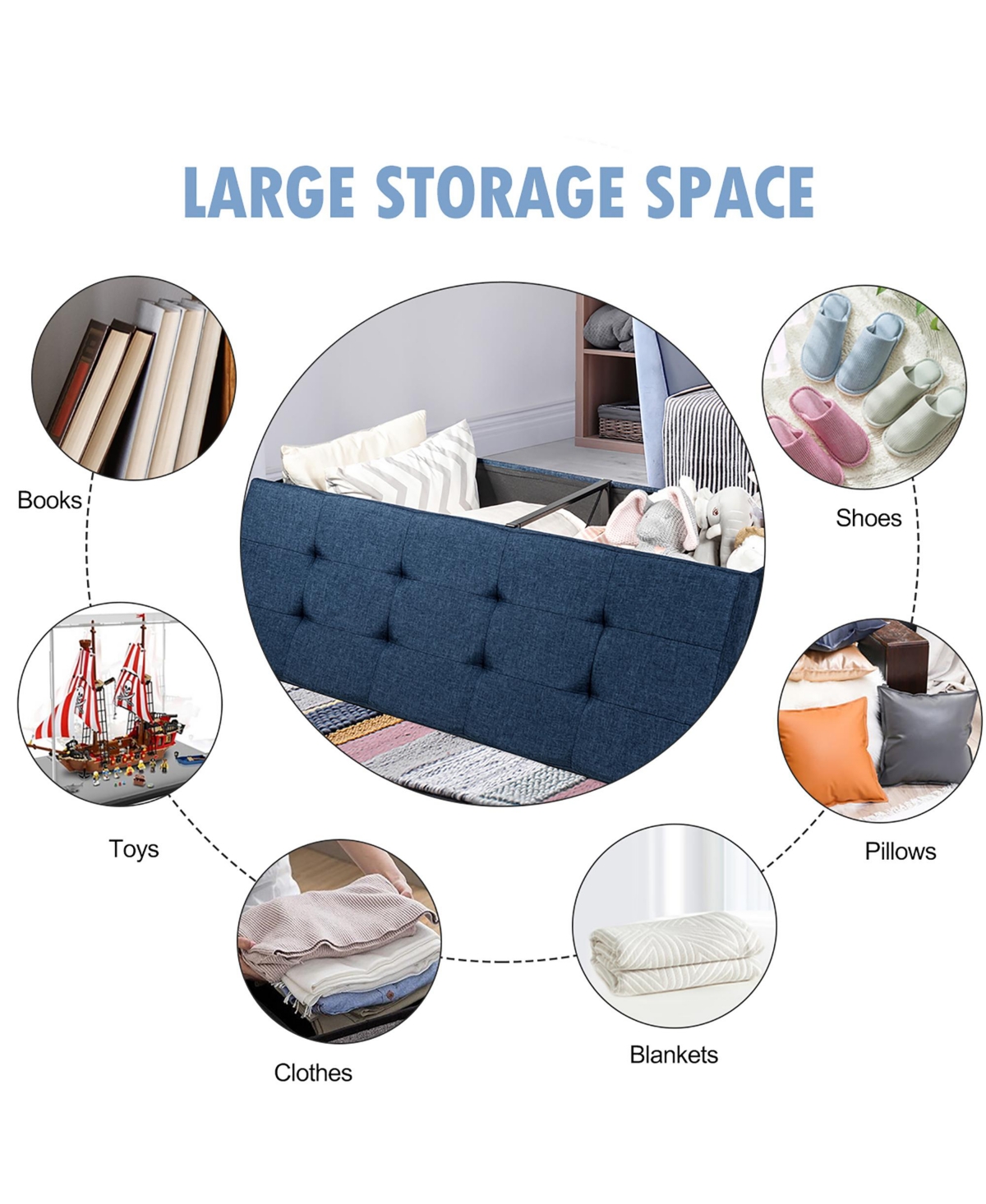 Costway Fabric Folding Storage Ottoman Storage Chest W/Divider Bed End Bench