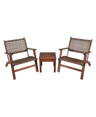 3PCS Rattan Patio Chair & Table Set Outdoor Furniture Set w/ Wooden Frame