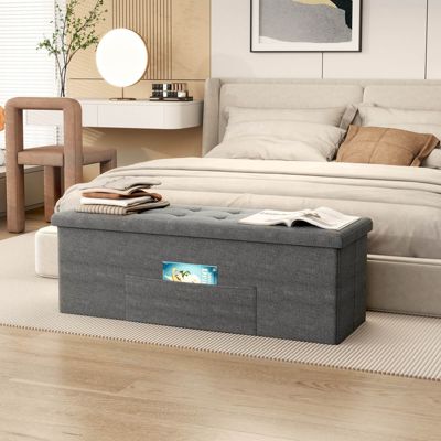 Fabric Folding Ottoman Storage Chest With Divider Bed End Bench