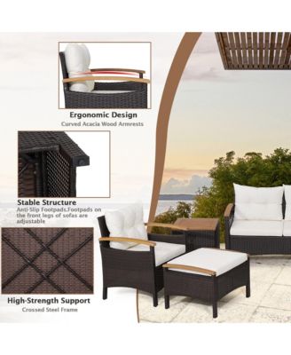 7PCS Rattan Patio Conversation Furniture Set Cushioned Outdoor Wicker Sofa Set