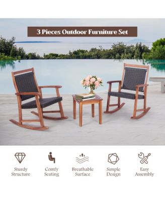 3PCS Patio Rocking Chair & Table Set Outdoor Conversation Bistro Set