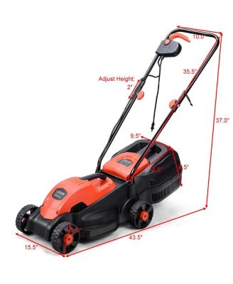12 Amp 14" Electric Corded Push Lawn Mower with Grass Bag
