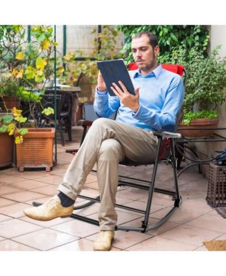 Folding Zero Gravity Rocking Chair Rocker Porch Outdoor Patio Headrest