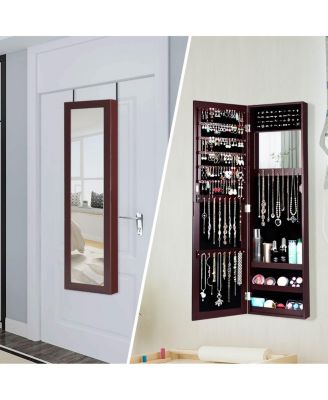 Wall Door Mounted Mirrored Jewelry Cabinet Storage Organizer