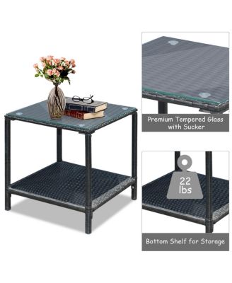 3PC Patio Rattan Conversation Set Rocking Chair Cushioned