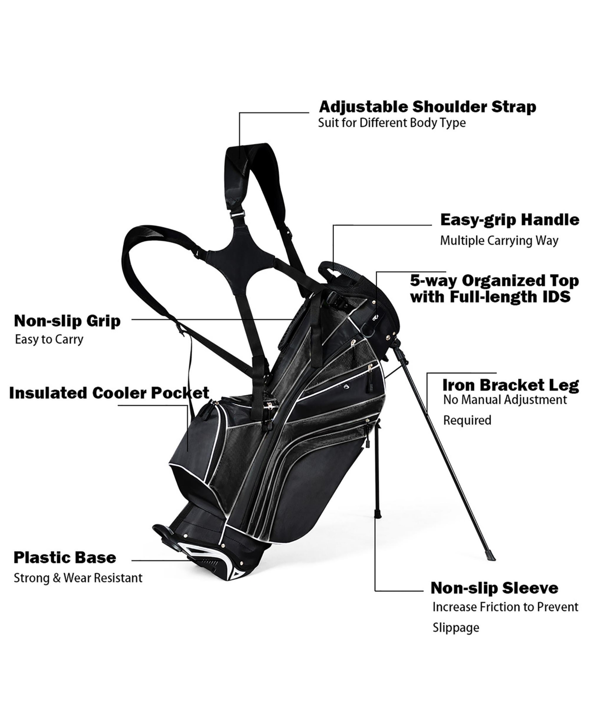 Costway Golf Stand Cart Bag Club w/6 Way Divider Carry Organizer