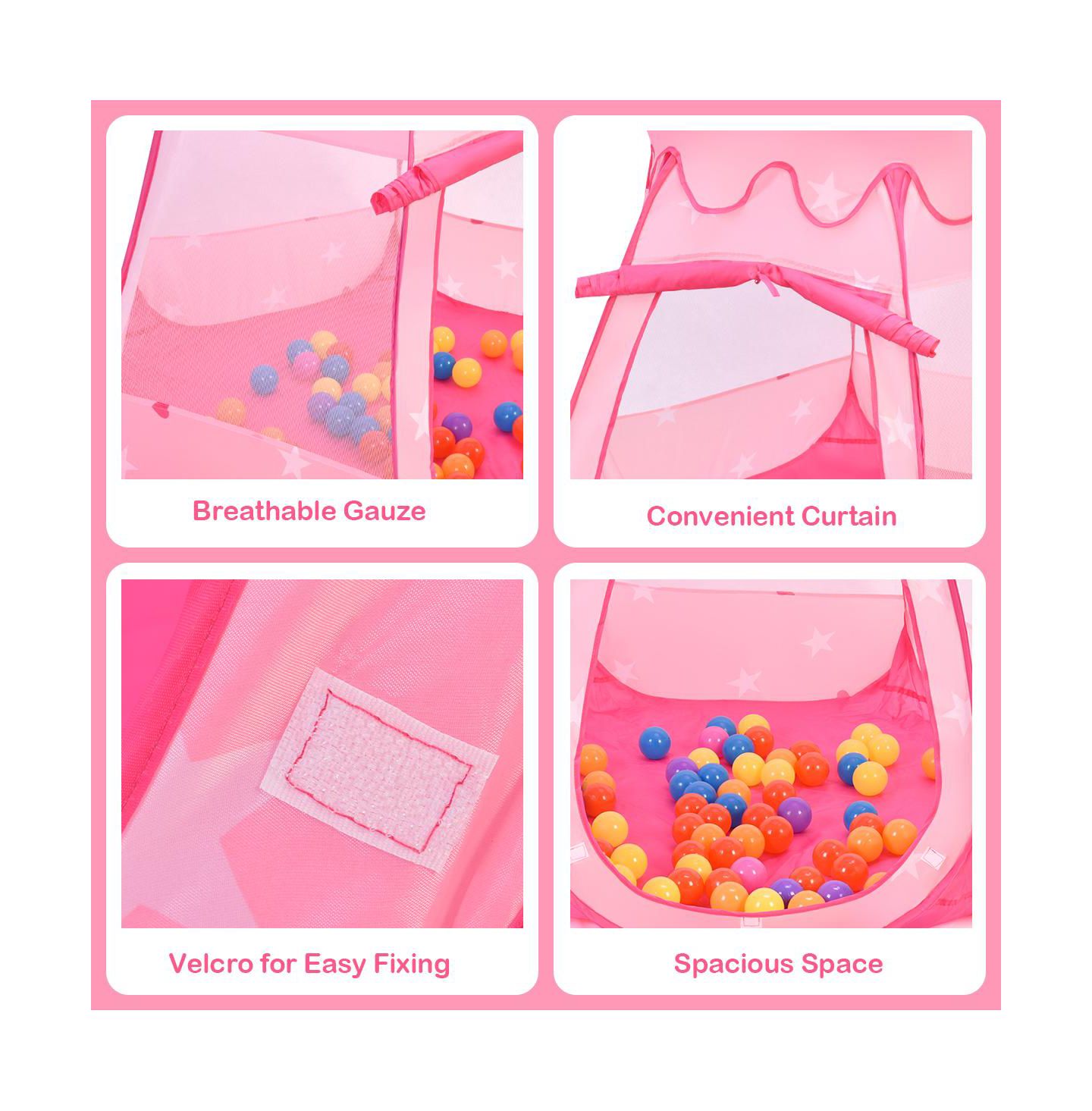 Детские фигурки Costway Kid Outdoor Indoor Princess Play Tent Playhouse Ball Tent Toddler, цвет: Розовый — фото 6