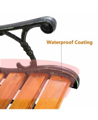 49 1/2'' Patio Park Garden Bench Porch Path Chair Outdoor Deck Cast Iron Hardwood