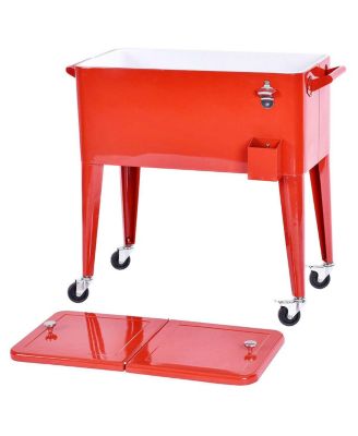 Outdoor Patio 80 Quart Cooler Cart Ice Beer Beverage Chest