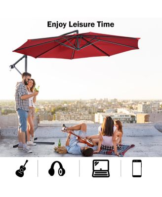10' Hanging Umbrella Patio Sun Shade Offset Outdoor Market W/t Cross Base