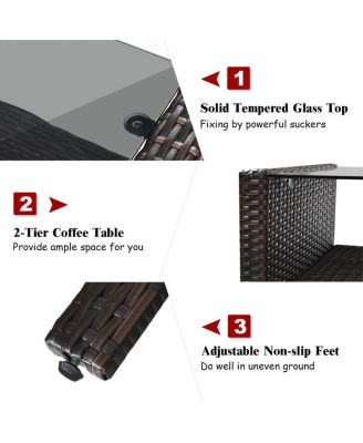 4PCS Patio Rattan Furniture Set Loveseat Sofa Coffee Table Garden