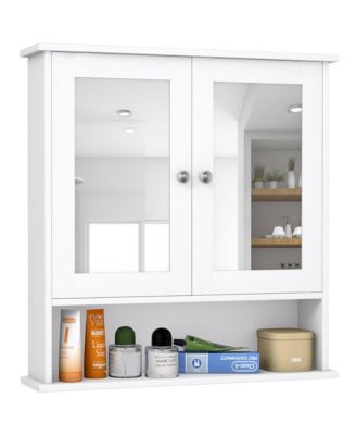 22''W x 5''D x 23''H. New Bathroom Wall Cabinet Double Mirror Door Cupboard Storage Medicine Cabinet Shelf