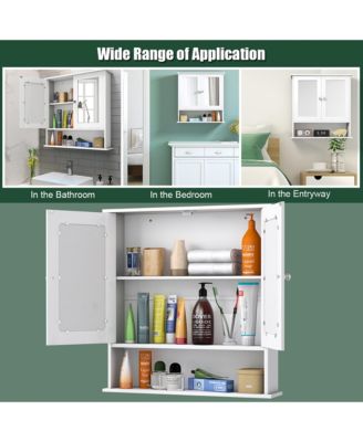  22''W x 5''D x 23''H. New Bathroom Wall Cabinet Double Mirror Door Cupboard Storage Medicine Cabinet Shelf
